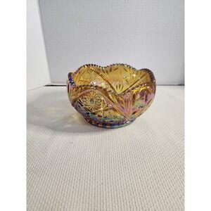 VTG LE Smith Hobstar Daisy Amber Carnival Glass Bowl Sawtooth Great Condition‎